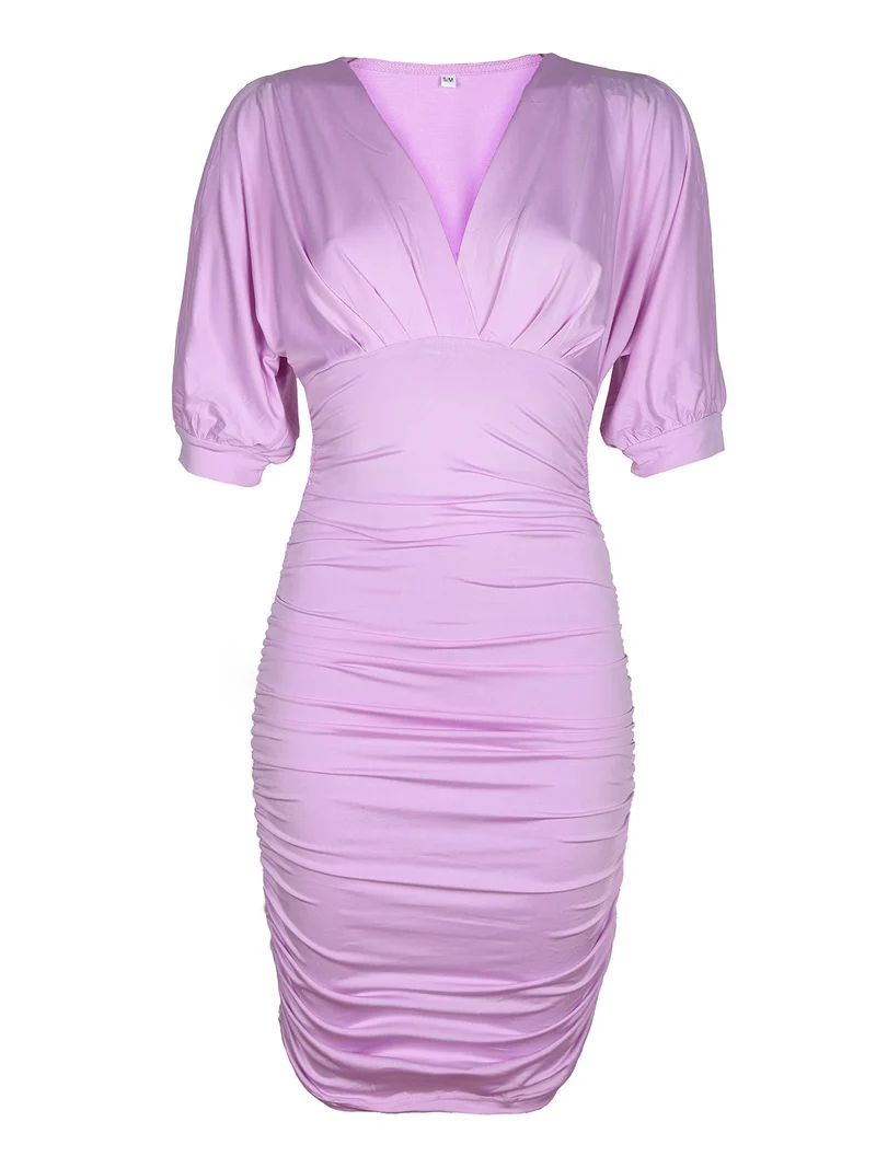Abito con manica corta donna drappeggiato - lilla