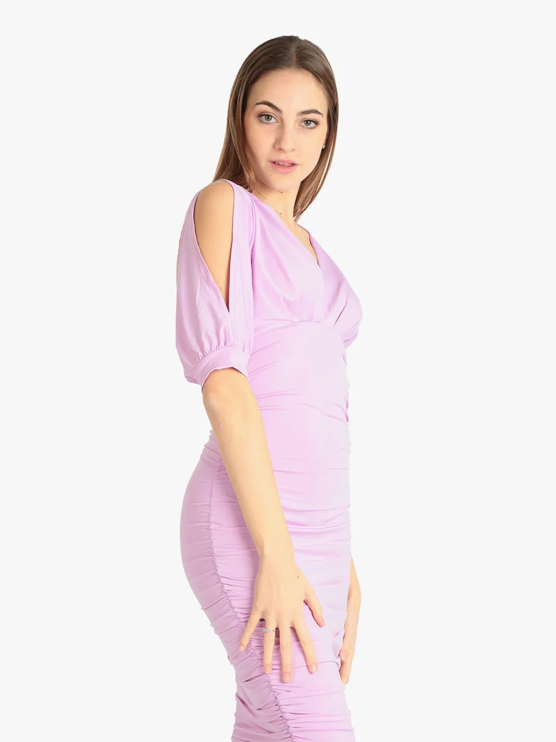 Abito con manica corta donna drappeggiato - lilla