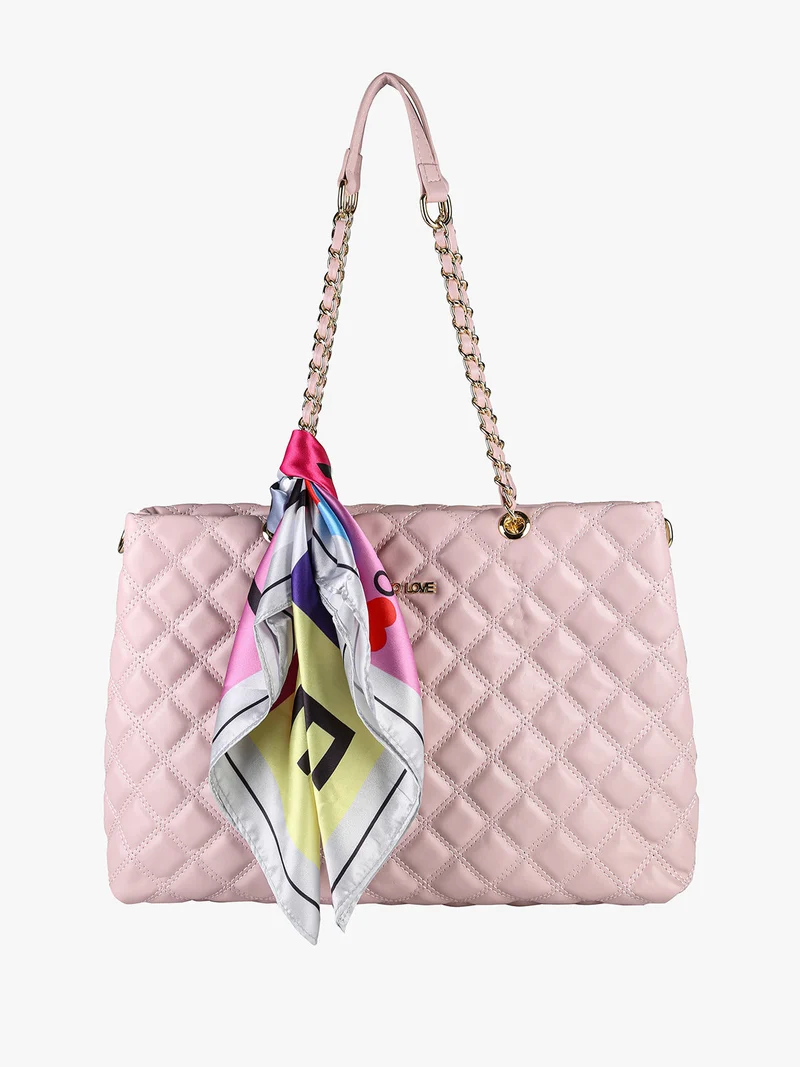 Borsa donna trapuntata con doppi manici a catena - rosa