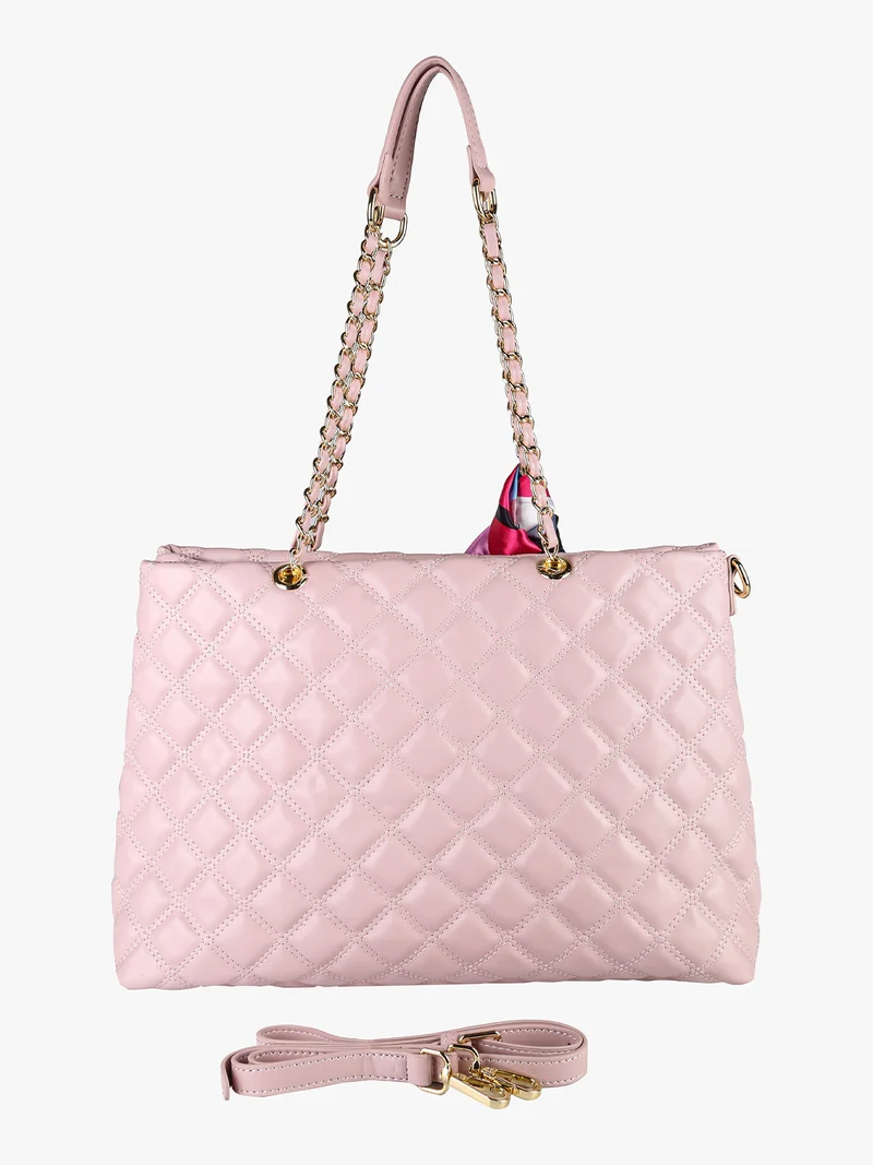 Borsa donna trapuntata con doppi manici a catena - rosa