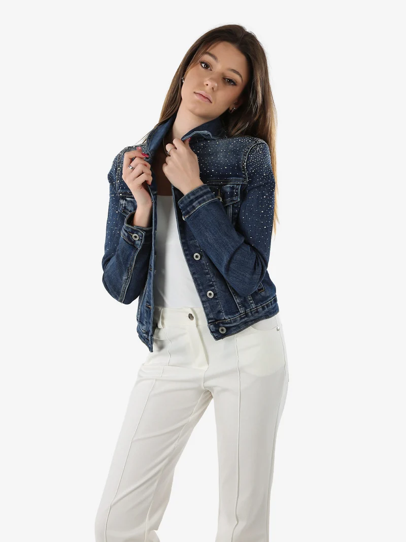 Giacca donna in jeans con strass - jeans