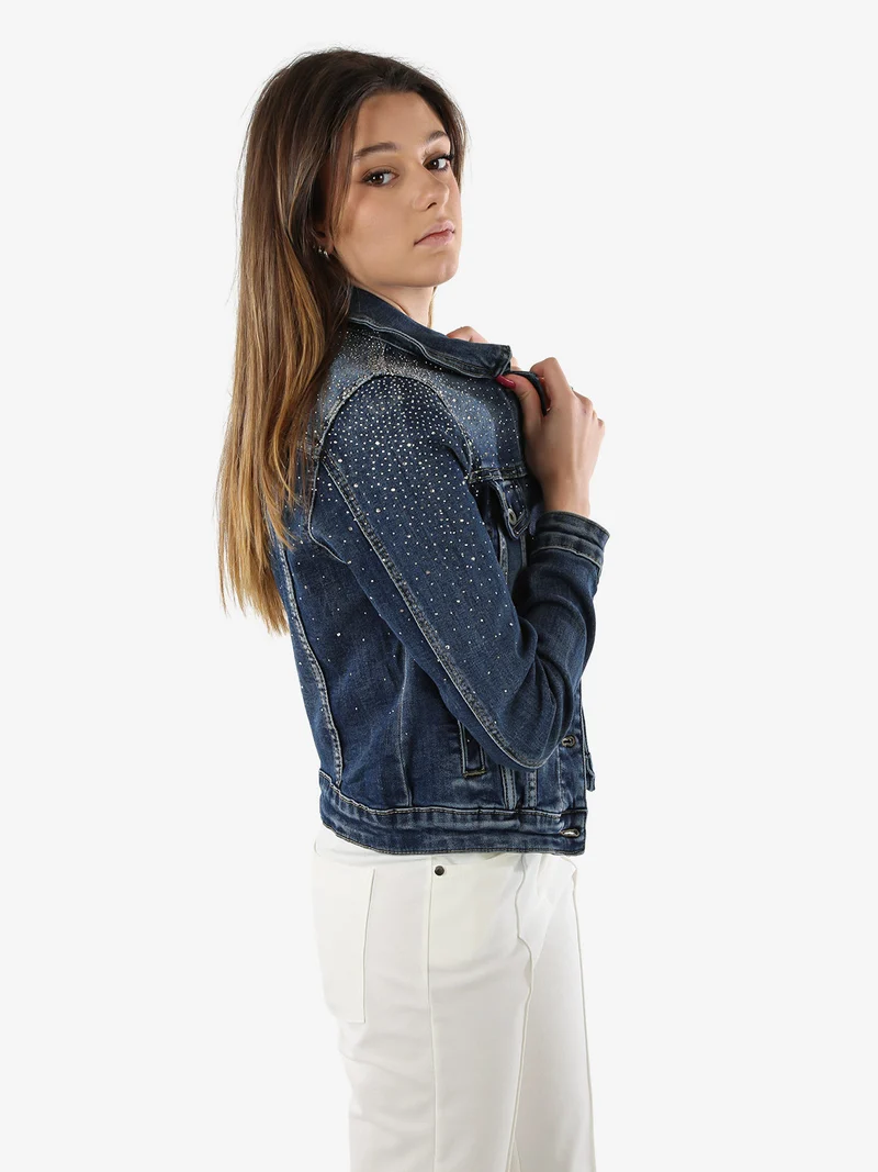 Giacca donna in jeans con strass - jeans