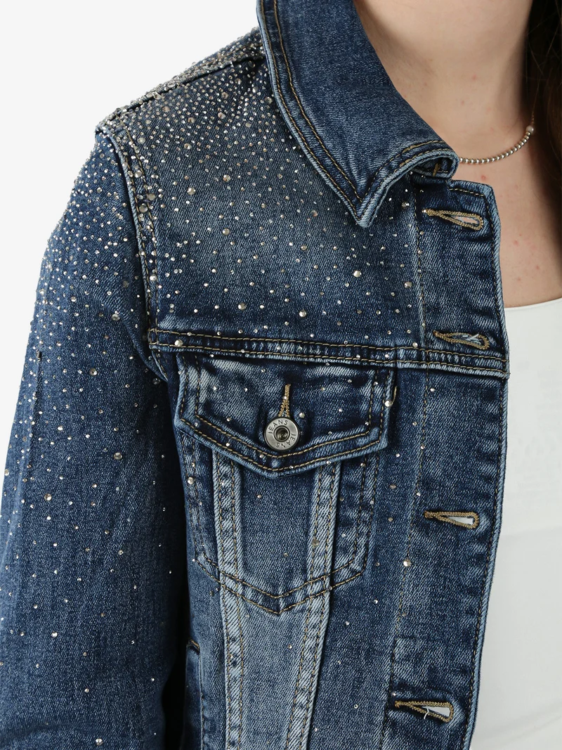 Giacca donna in jeans con strass - jeans