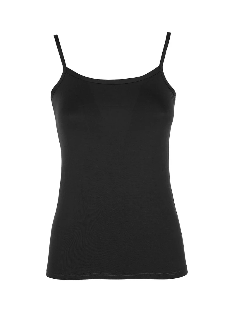 P0717M Top donna in bamboo con spalline sottili - nero