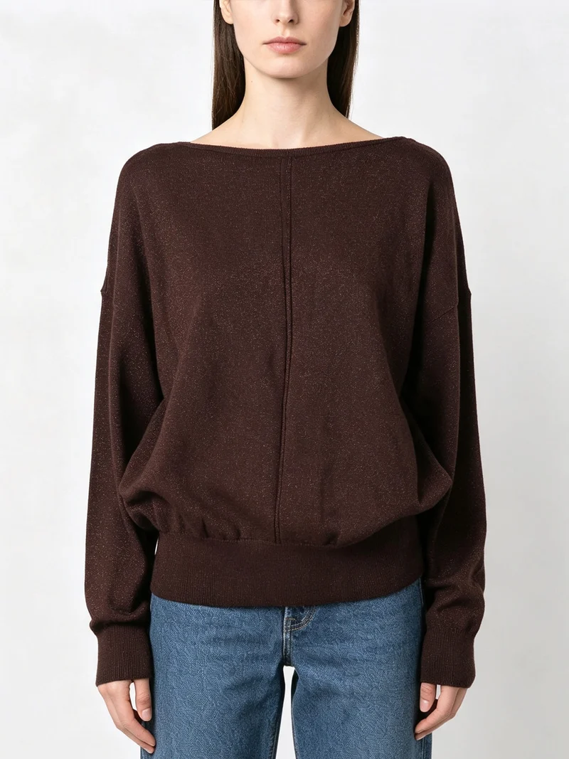 Maglia donna in lurex con scollo a barca - moro