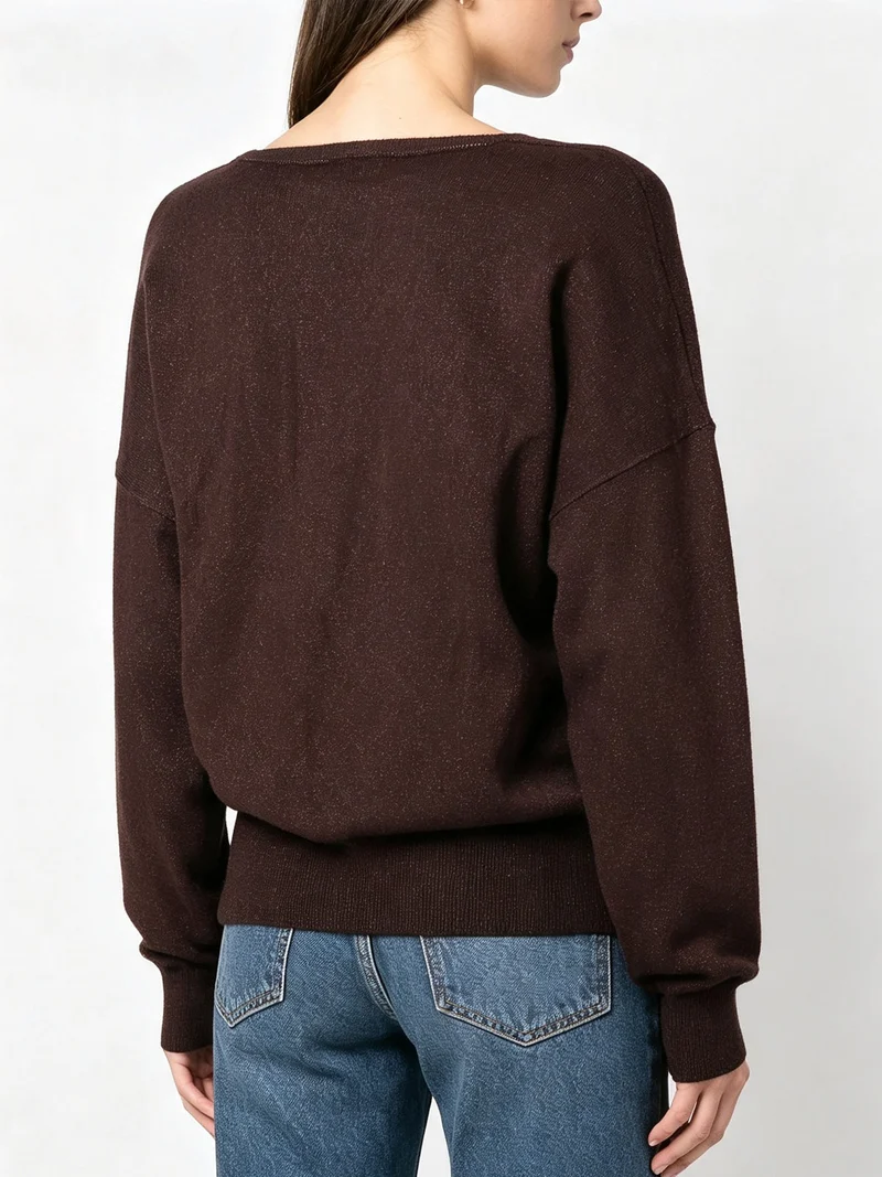 Maglia donna in lurex con scollo a barca - moro