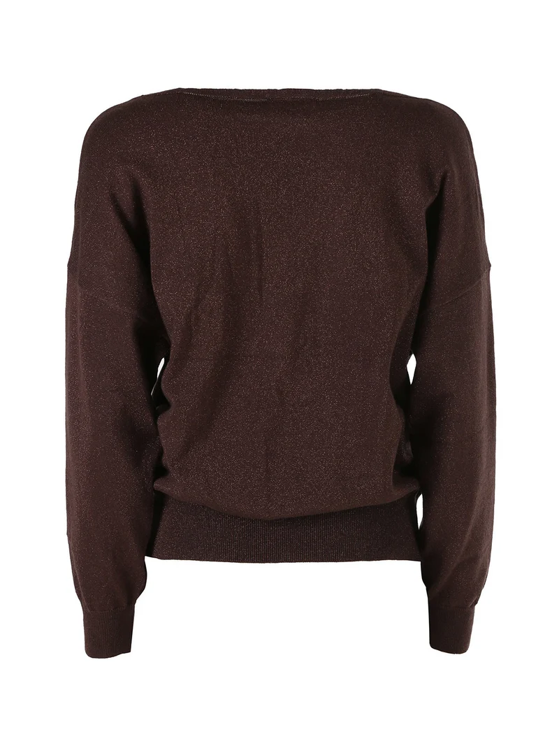 Maglia donna in lurex con scollo a barca - moro