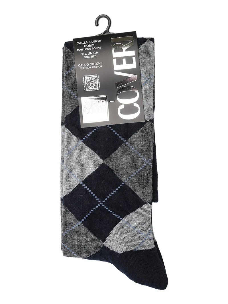 Calze lunghe da uomo a rombi in caldo cotone - blu