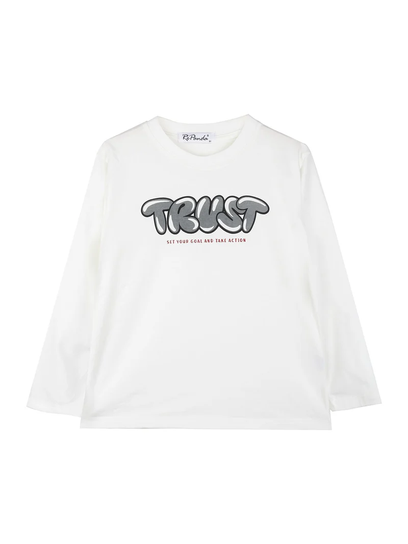 T-shirt girocollo da bambino a maniche lunghe con stampa disegno - nero