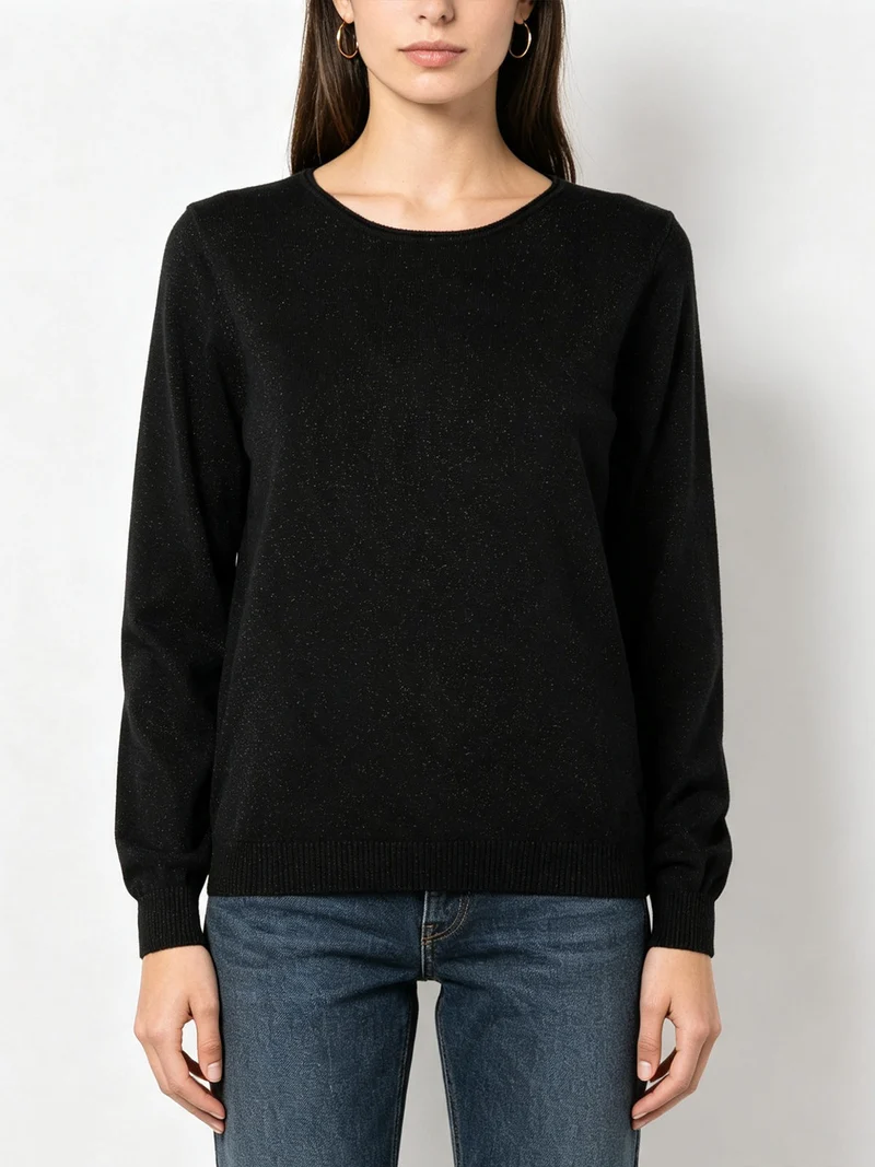 Pullover girocollo da donna in maglia con lurex - nero