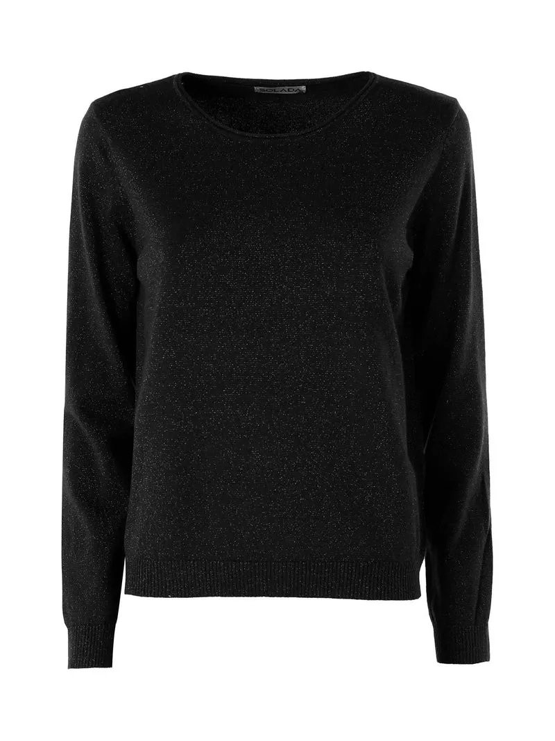 Pullover girocollo da donna in maglia con lurex - nero