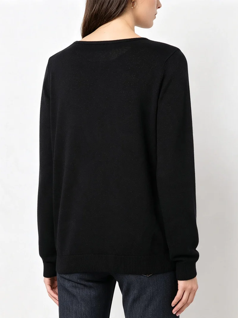 Pullover girocollo da donna in maglia con lurex - nero