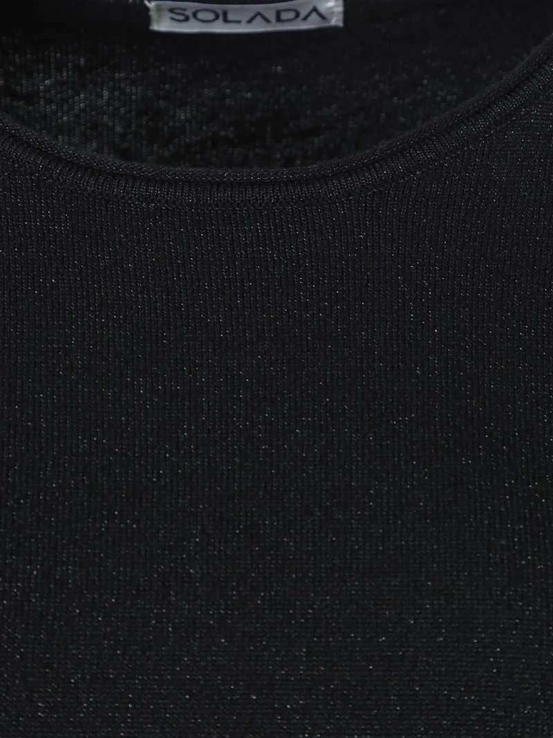 Pullover girocollo da donna in maglia con lurex - nero