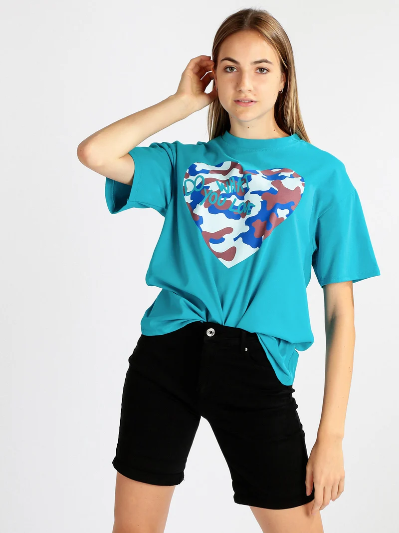 Maxi t-shirt donna con stampa - azzurro