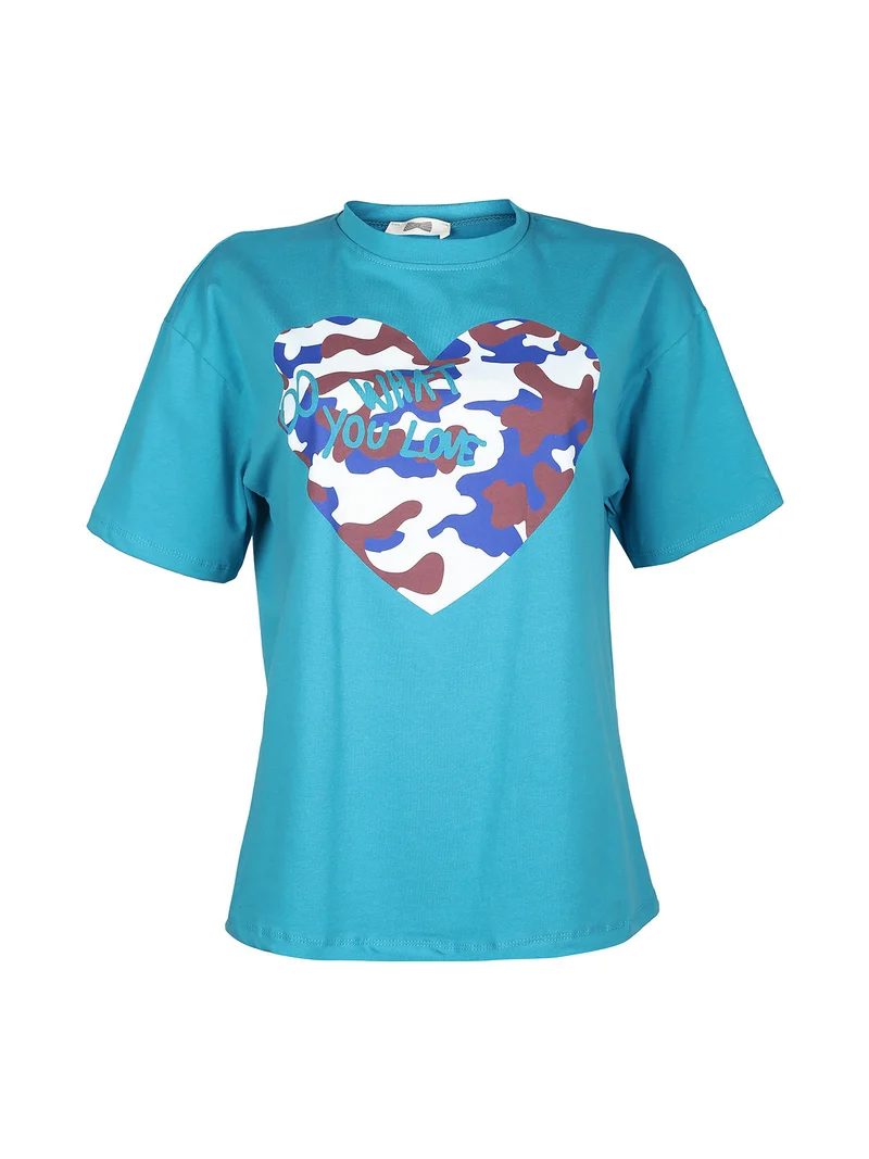 Maxi t-shirt donna con stampa - azzurro