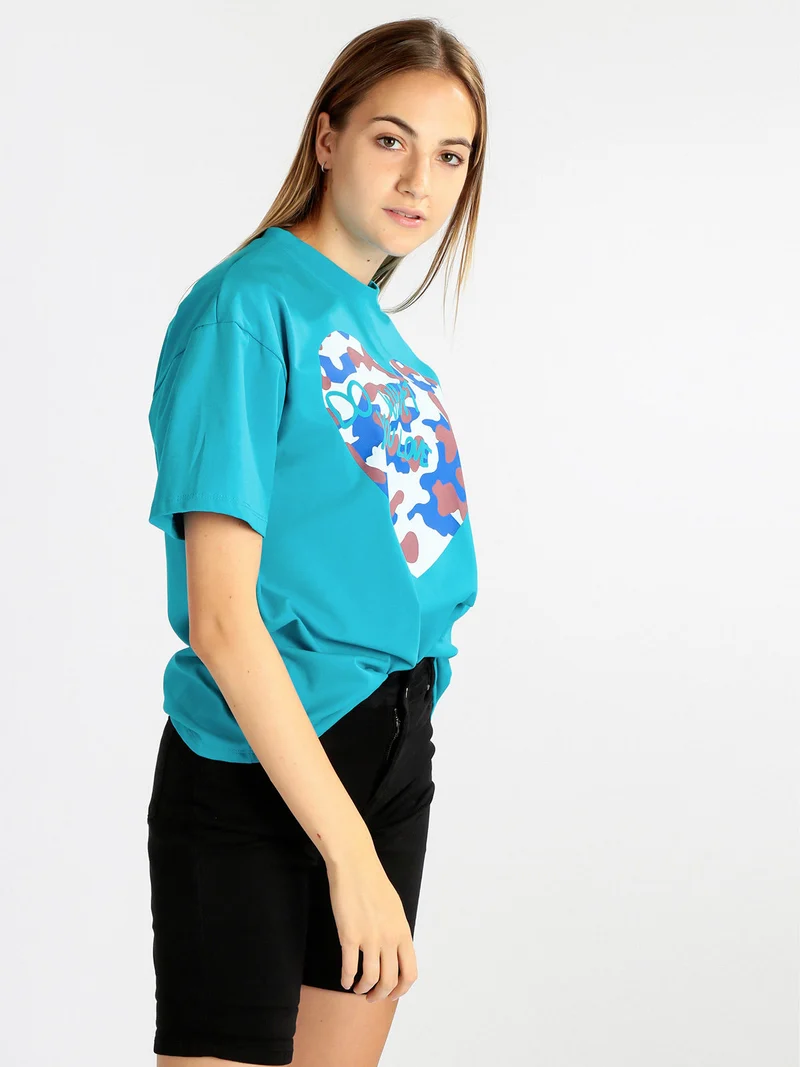 Maxi t-shirt donna con stampa - azzurro