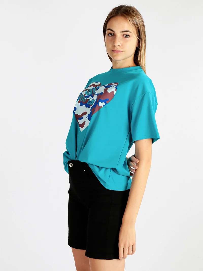 Maxi t-shirt donna con stampa - azzurro