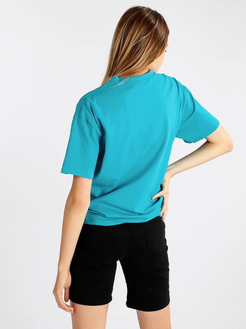 Maxi t-shirt donna con stampa - azzurro