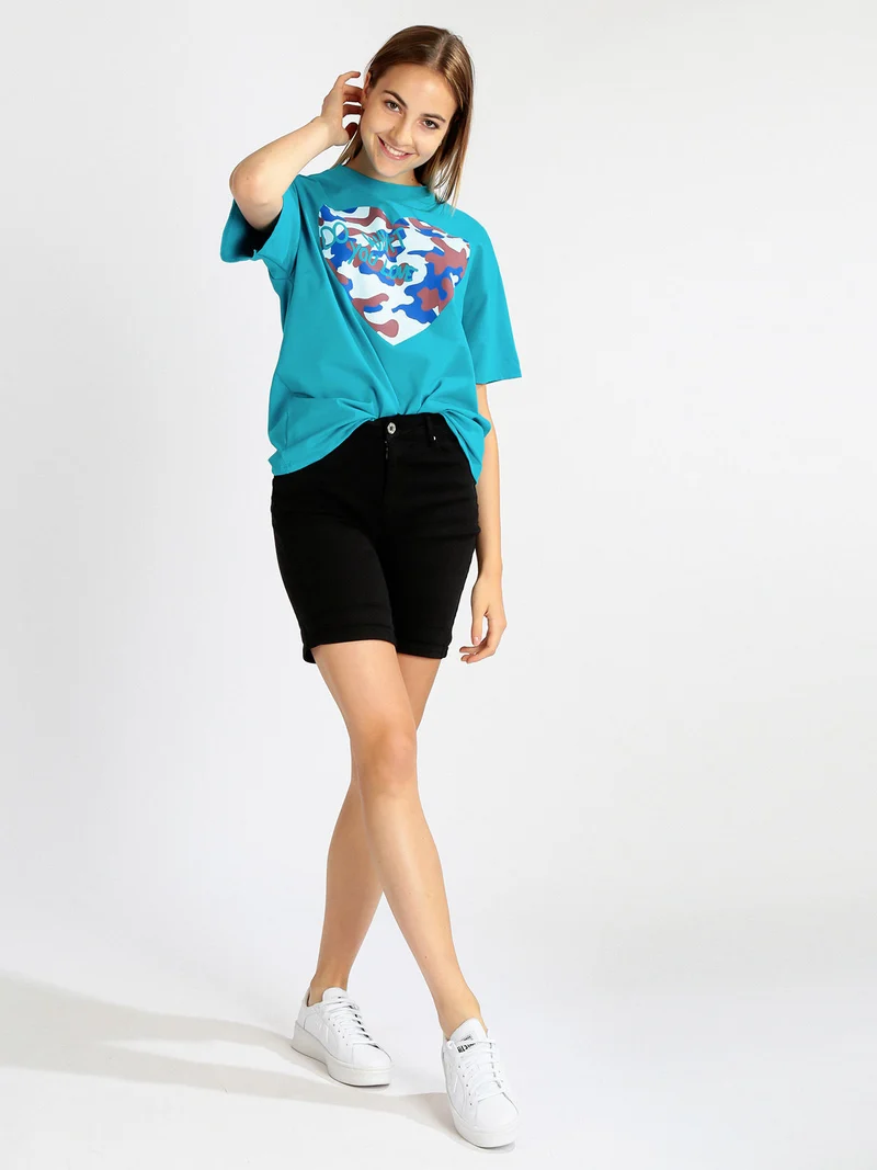 Maxi t-shirt donna con stampa - azzurro