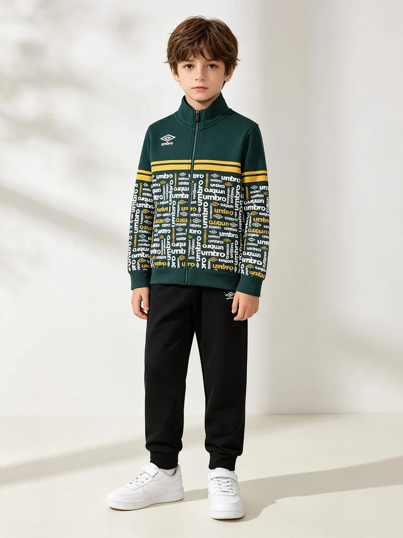 Completo tuta 2 pezzi da bambino con zip e stampa logo - verde