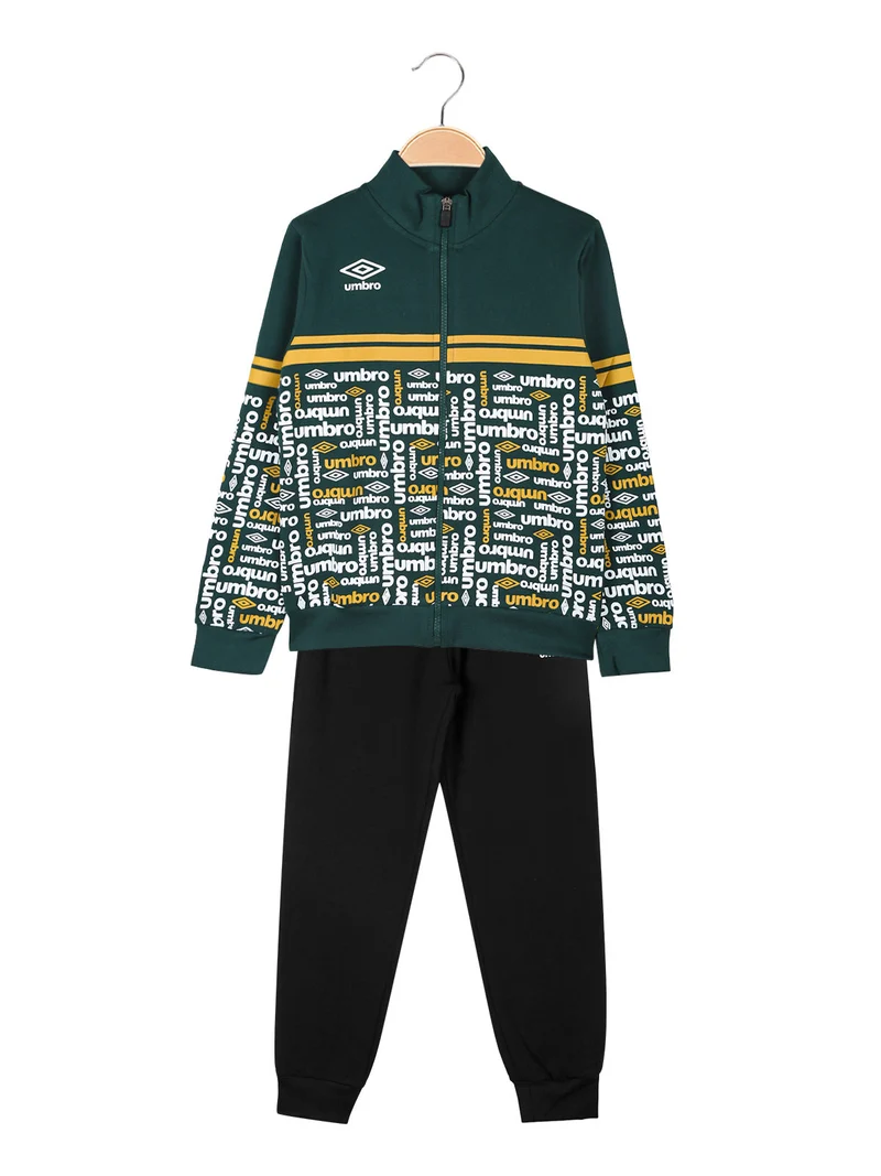 Completo tuta 2 pezzi da bambino con zip e stampa logo - verde