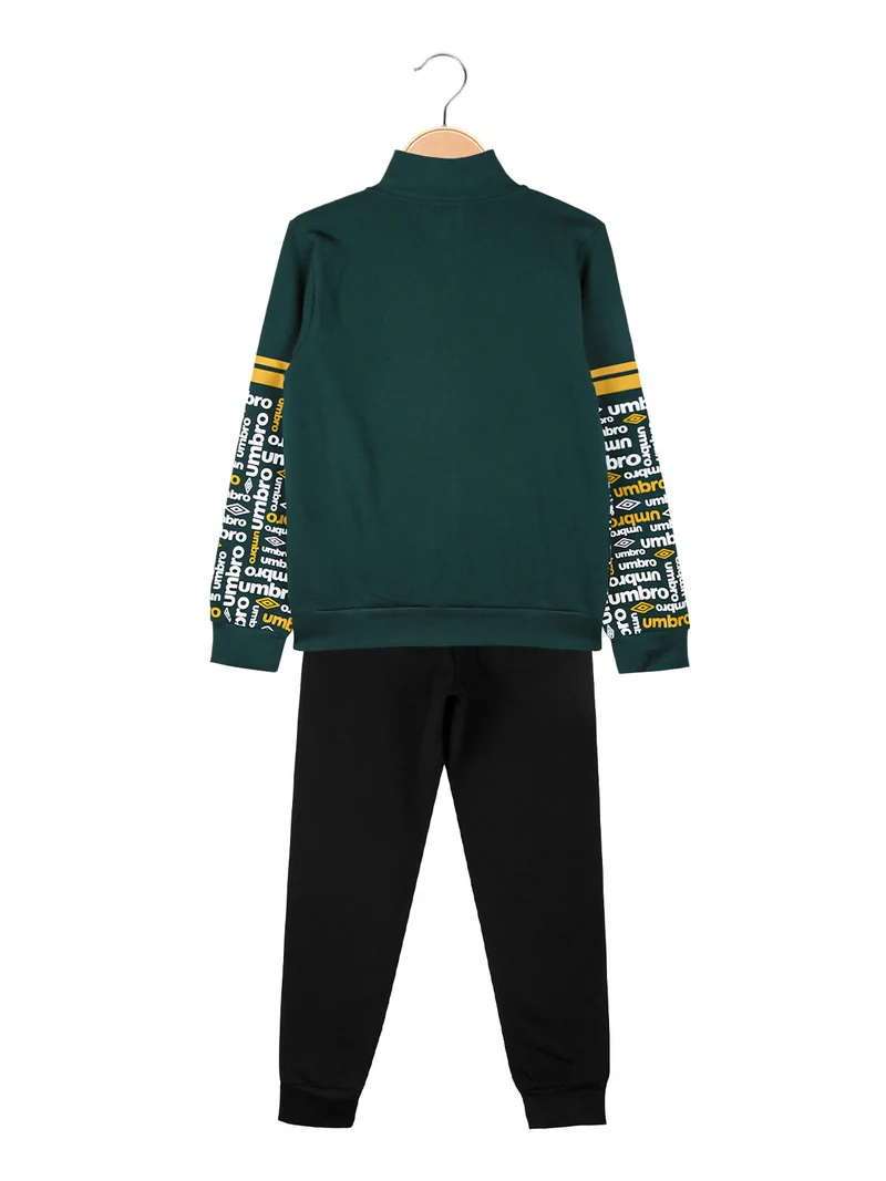 Completo tuta 2 pezzi da bambino con zip e stampa logo - verde