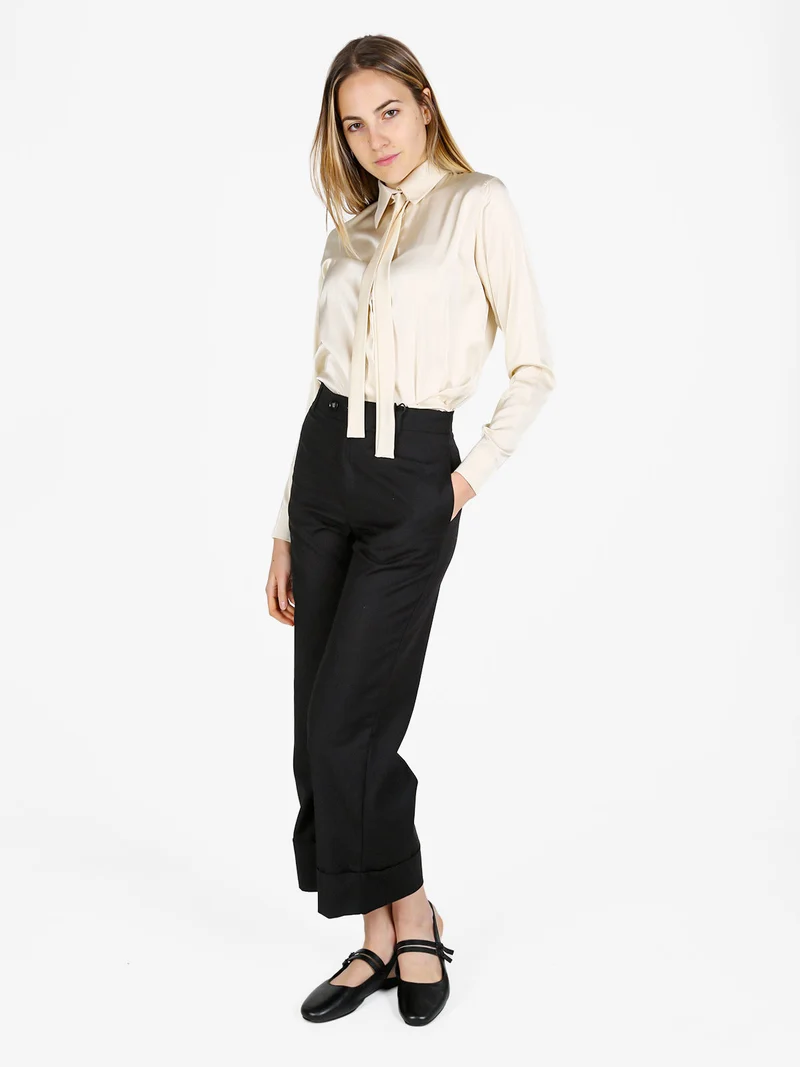 Camicia donna effetto raso con cravattino - beige