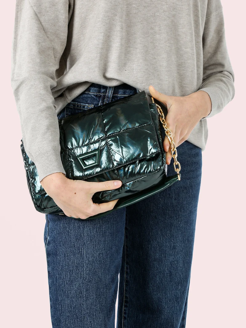 Borsa donna puffer trapuntata con manico a catena - verde