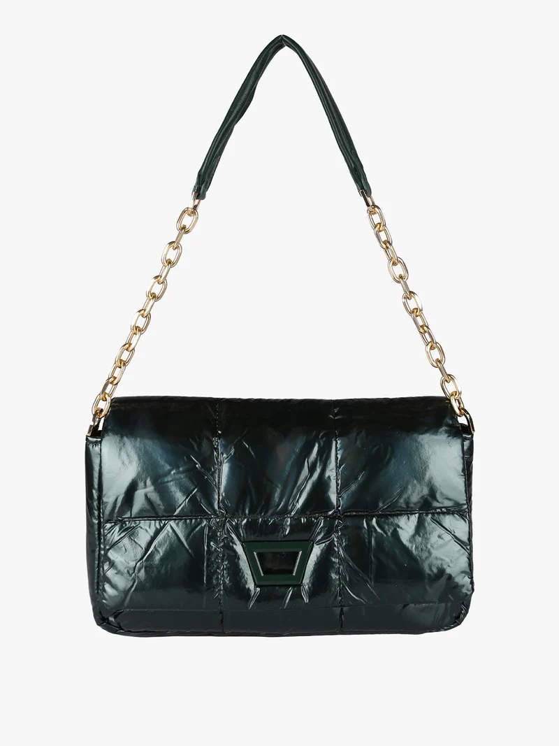 Borsa donna puffer trapuntata con manico a catena - verde