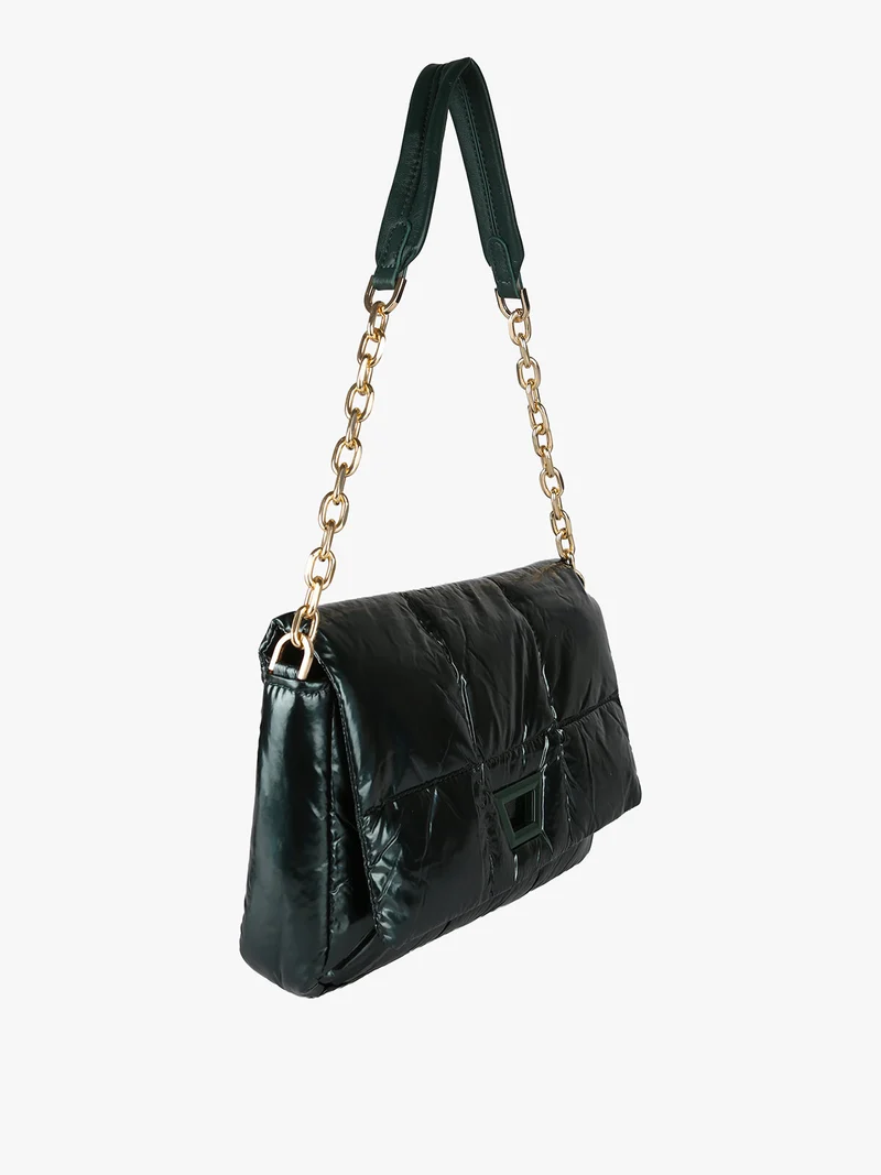 Borsa donna puffer trapuntata con manico a catena - verde