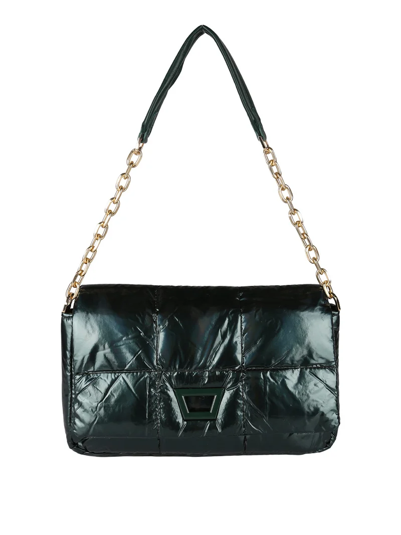Borsa donna puffer trapuntata con manico a catena - verde