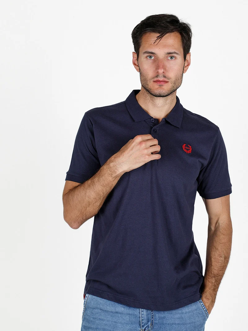Polo da uomo in cotone a maniche corte - blu scuro