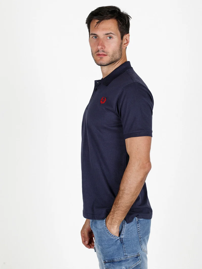 Polo da uomo in cotone a maniche corte - blu scuro