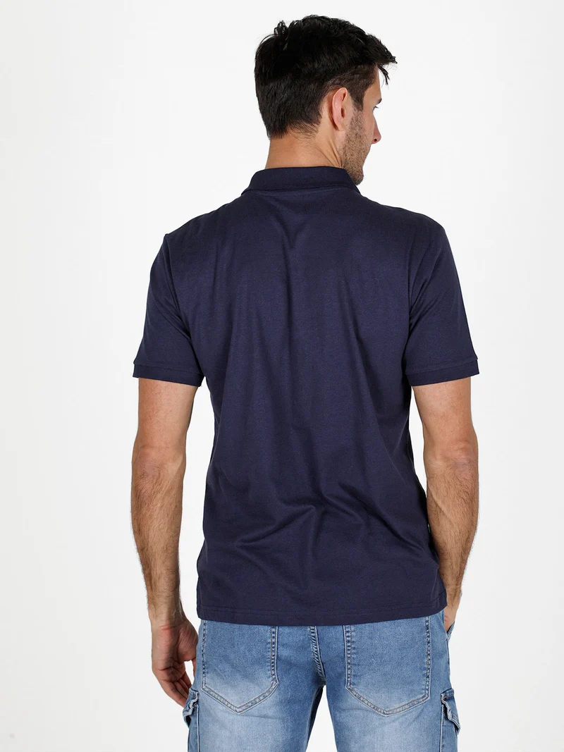 Polo da uomo in cotone a maniche corte - blu scuro