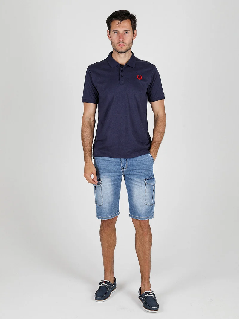 Polo da uomo in cotone a maniche corte - blu scuro