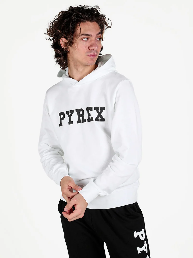 Felpa da uomo con cappuccio in cotone con logo - bianco