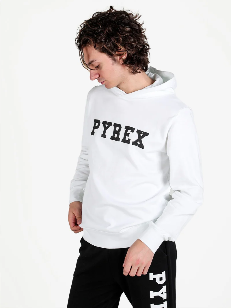 Felpa da uomo con cappuccio in cotone con logo - bianco