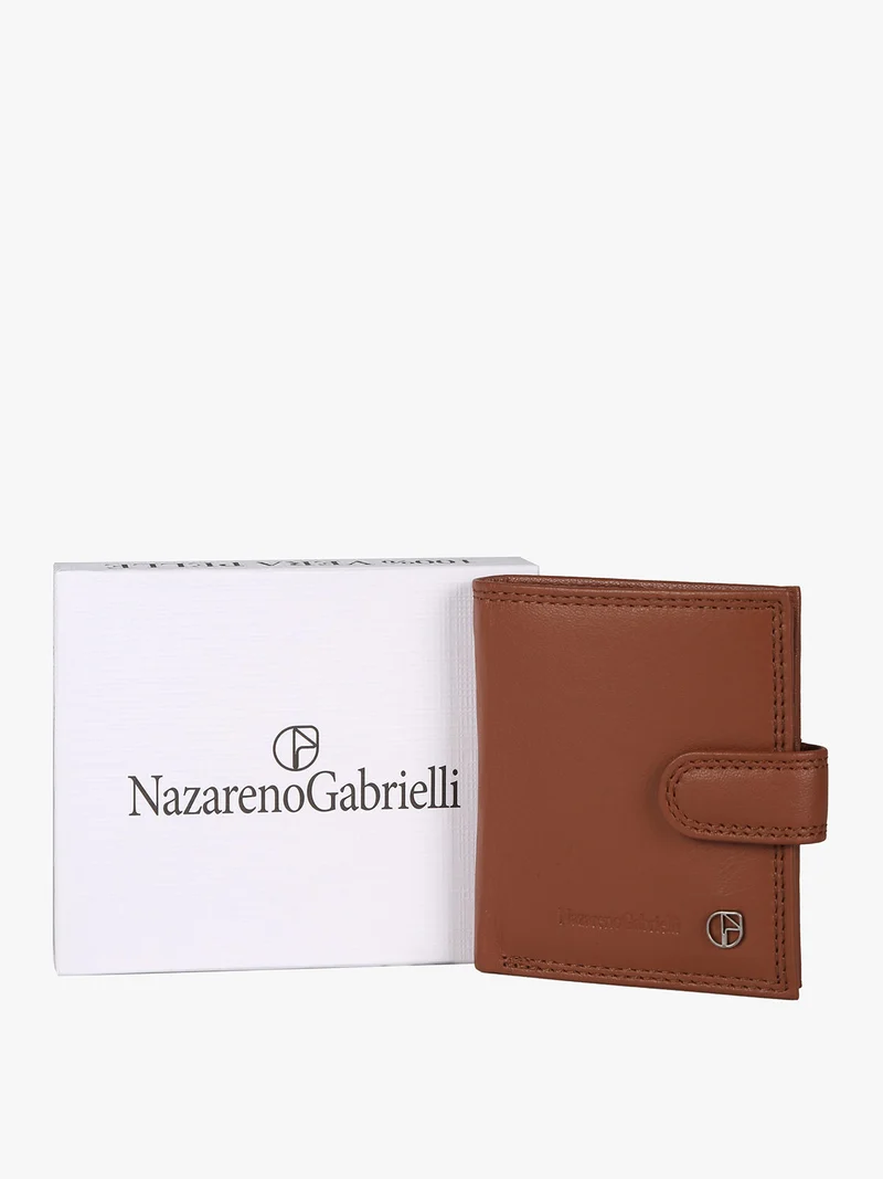 Portafoglio mini in pelle da uomo con bottone - marrone