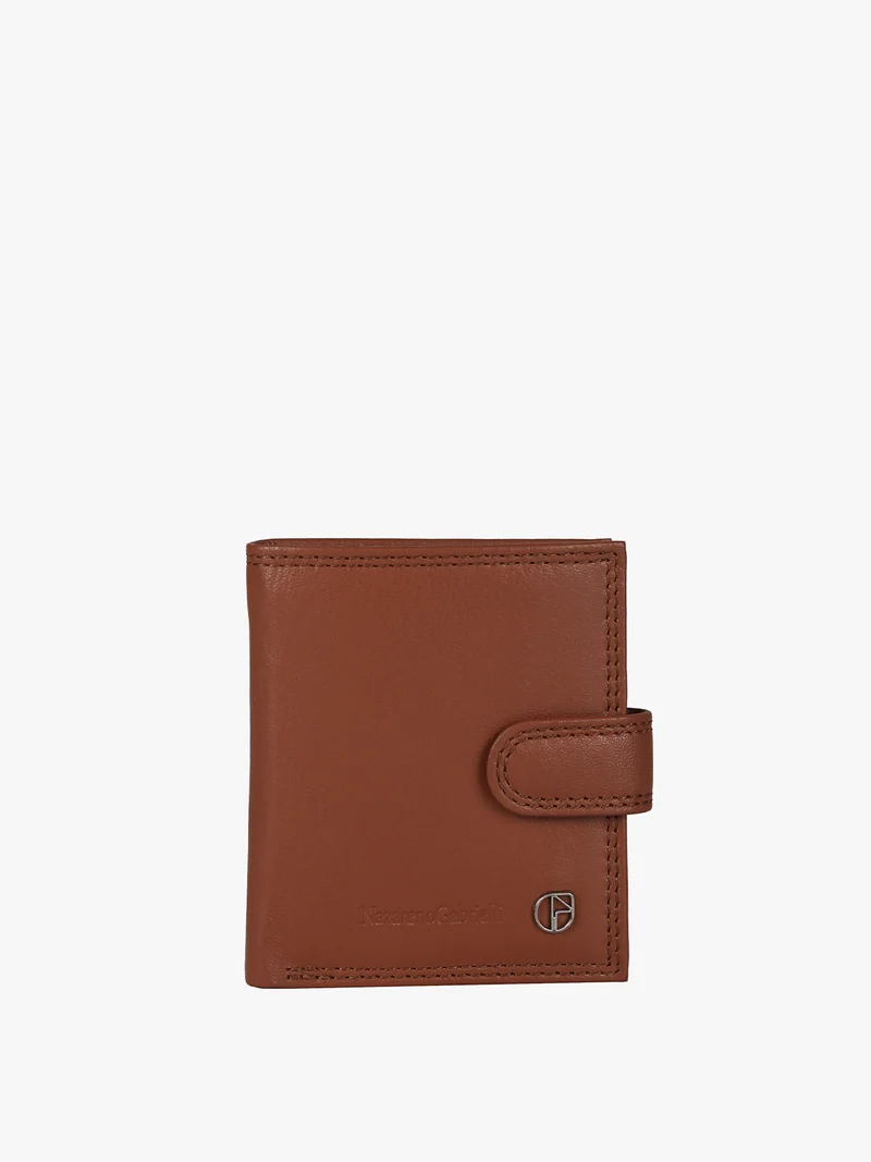 Portafoglio mini in pelle da uomo con bottone - marrone