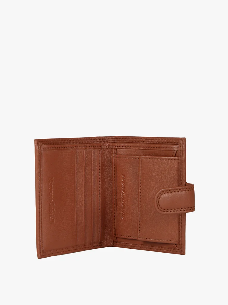 Portafoglio mini in pelle da uomo con bottone - marrone
