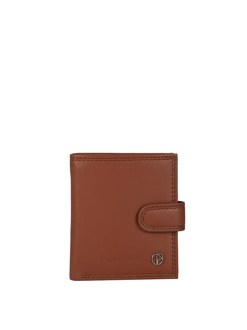 Portafoglio mini in pelle da uomo con bottone - marrone