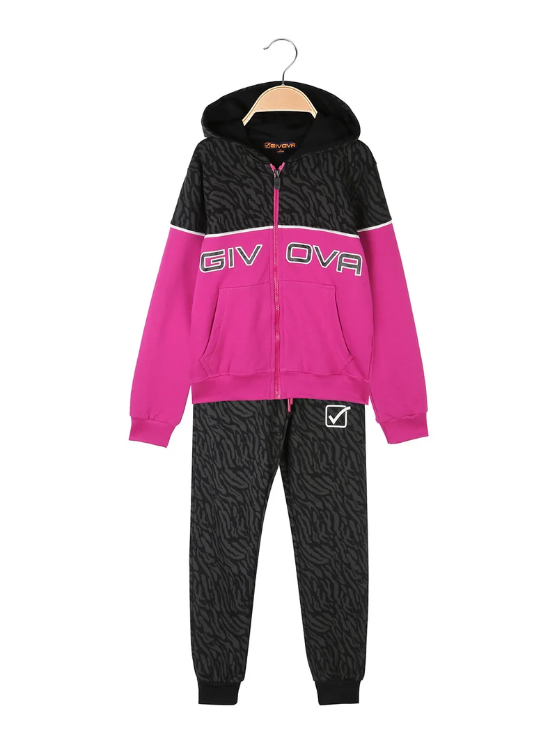 Completo tuta da bambina con cappuccio e zip - fucsia