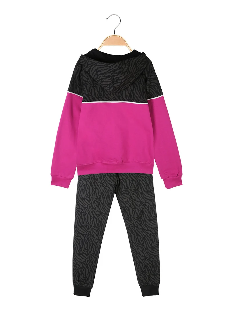 Completo tuta da bambina con cappuccio e zip - fucsia