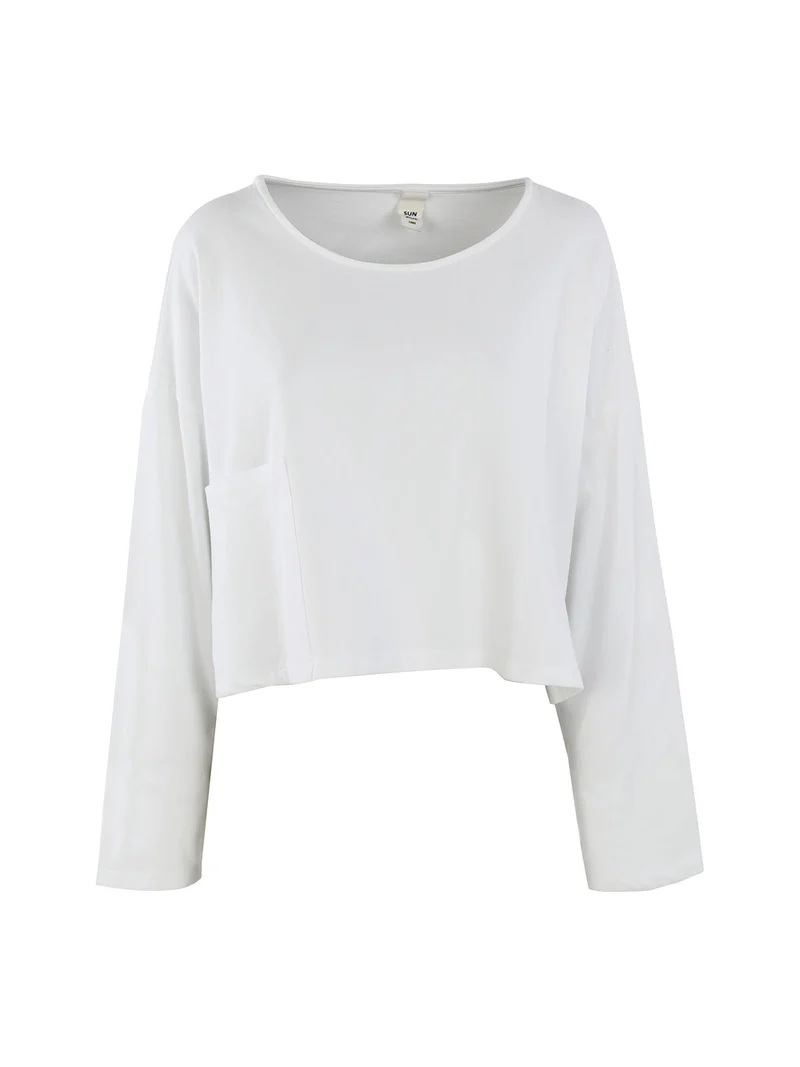 T-shirt cropped da donna con tasca - bianco