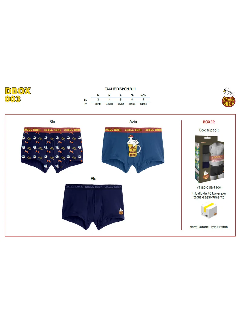 Confezione da 3 boxer da uomo in cotone con stampe disegni - bluette