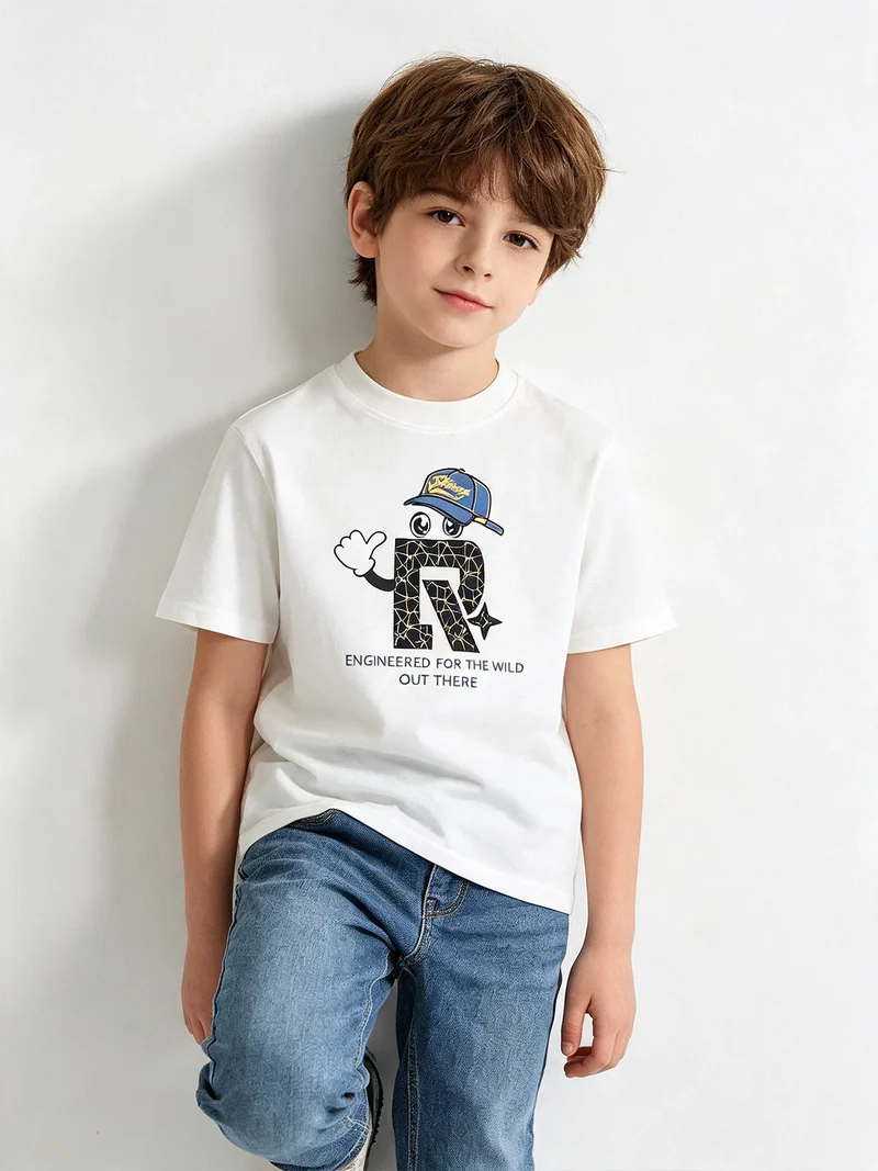 T-shirt da bambino in cotone con stampa - bianco