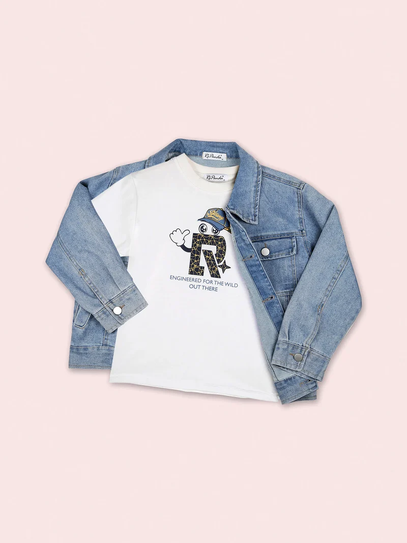 T-shirt da bambino in cotone con stampa - bianco