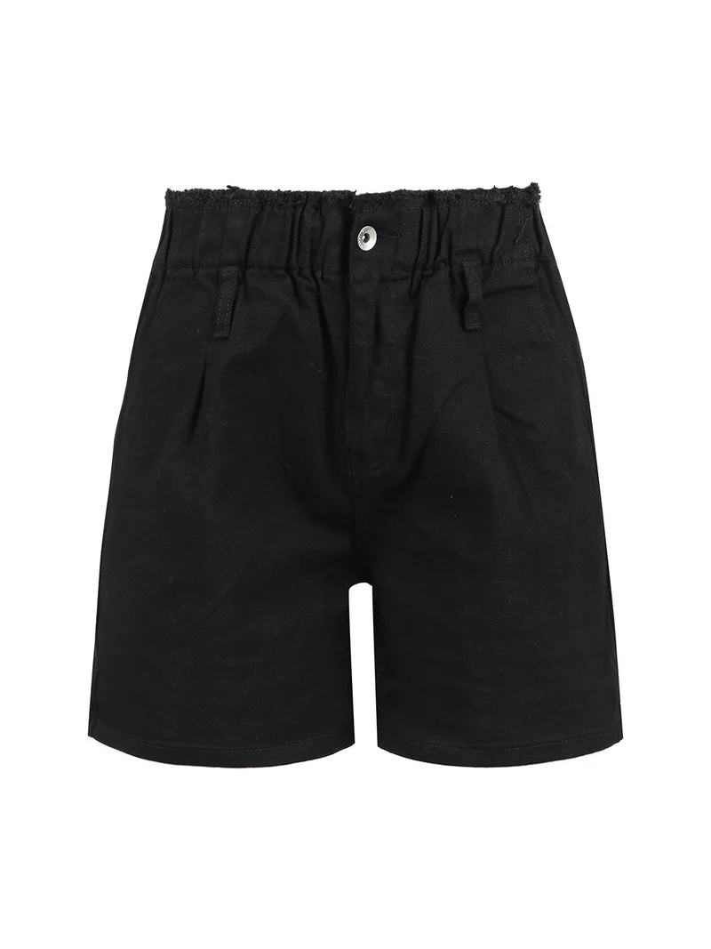Shorts in jeans da donna a vita alta - nero