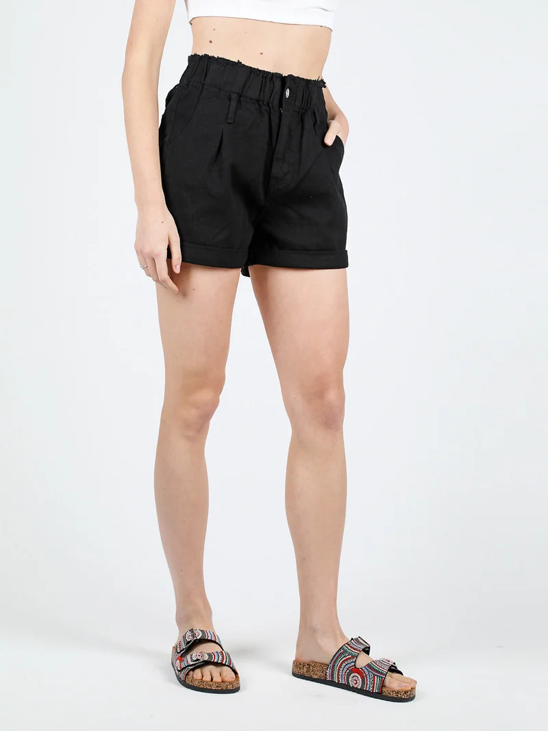 Shorts in jeans da donna a vita alta - nero