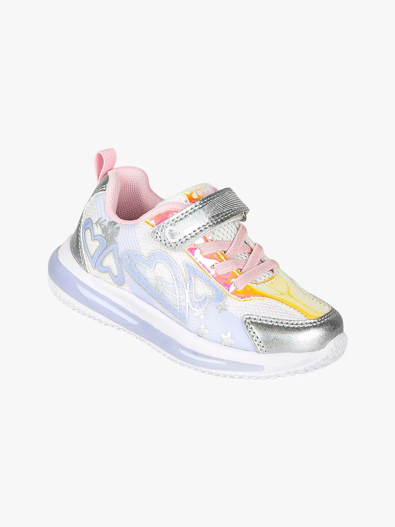 Sneakers da bambina con luci e cinturino a strappo - bianco
